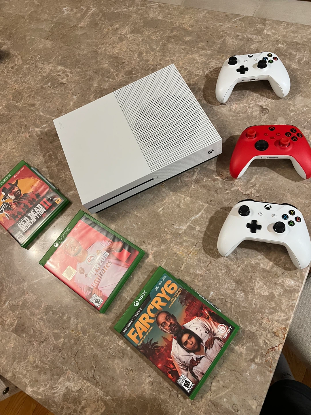Xbox One S Console with 3 Games and 3 Controllers