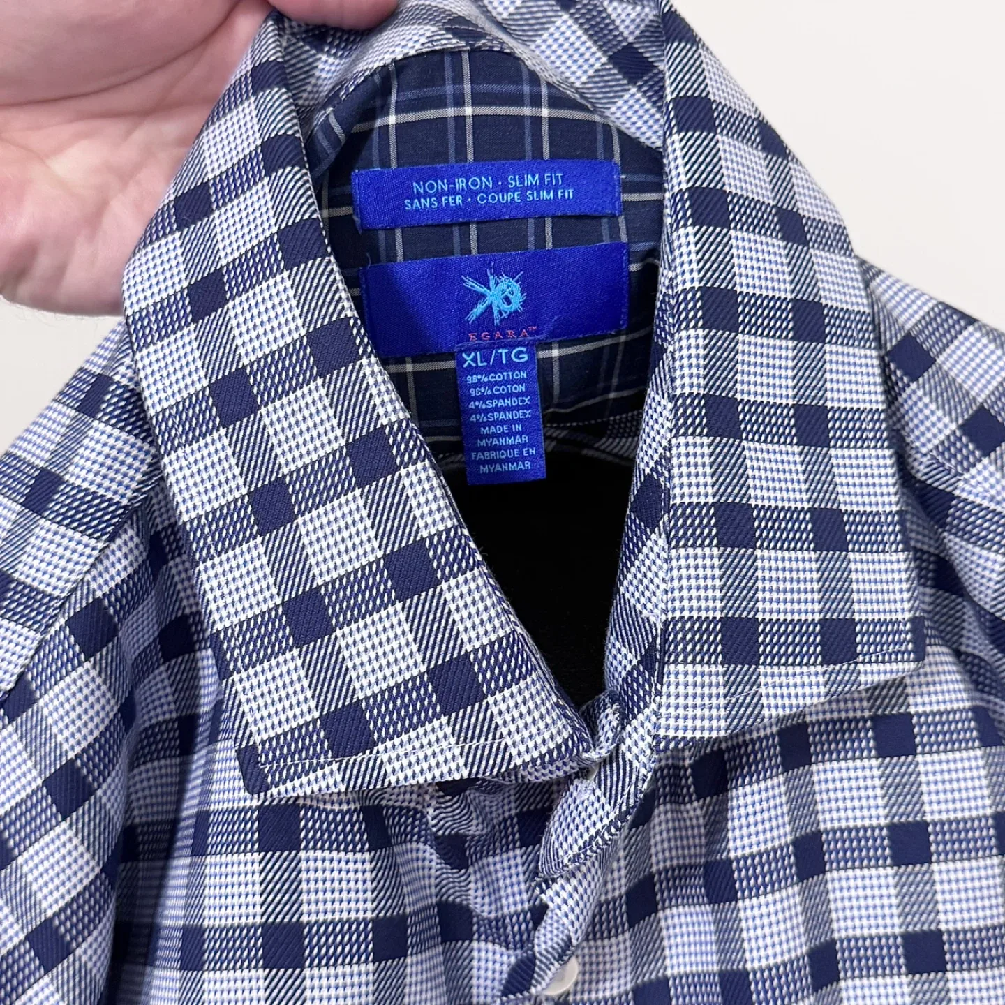 Men’s Egara blue checkered dress shirt (XL) - photo 4