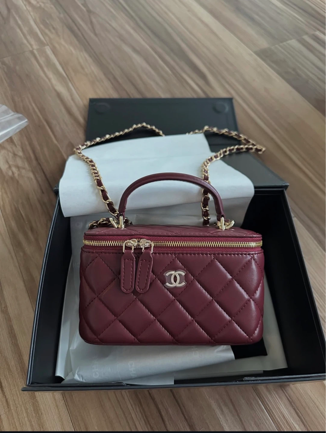 Chanel Vanity Case Bag - Burgundy Quilted Leather