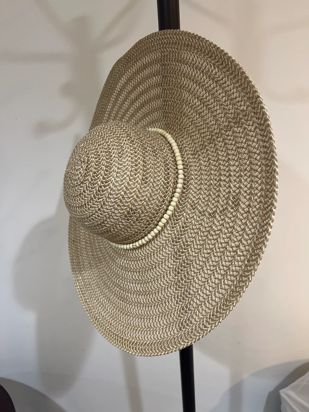 Wide Brim Straw Hat with Beaded Detail
