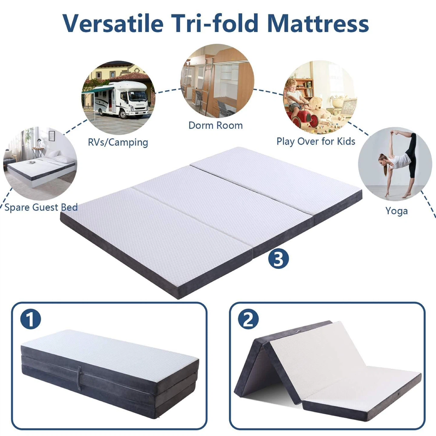 King Tri-Folding Mattress Super Soft Removable Breathable Cover - photo 3