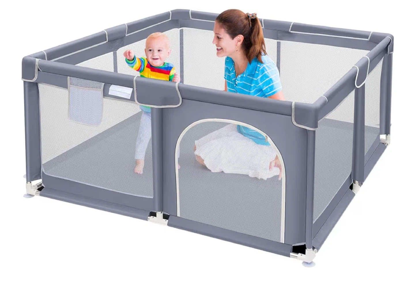 Grey Playpen with Toys