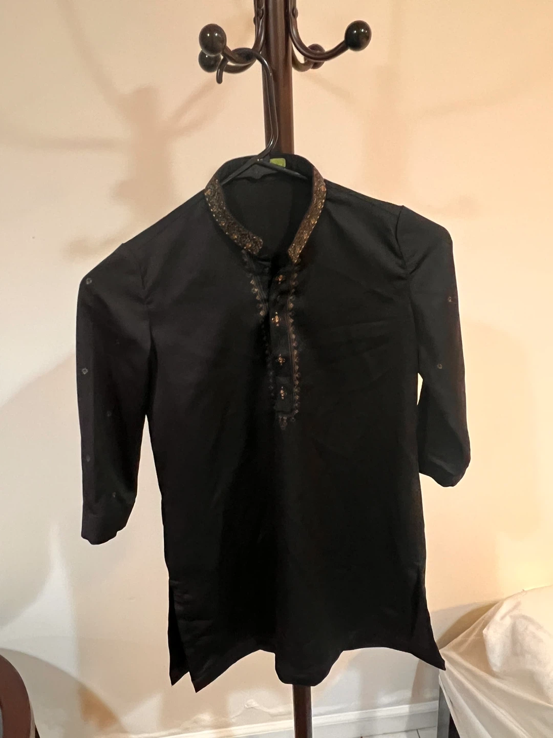 Black Kurta with Embroidered Collar