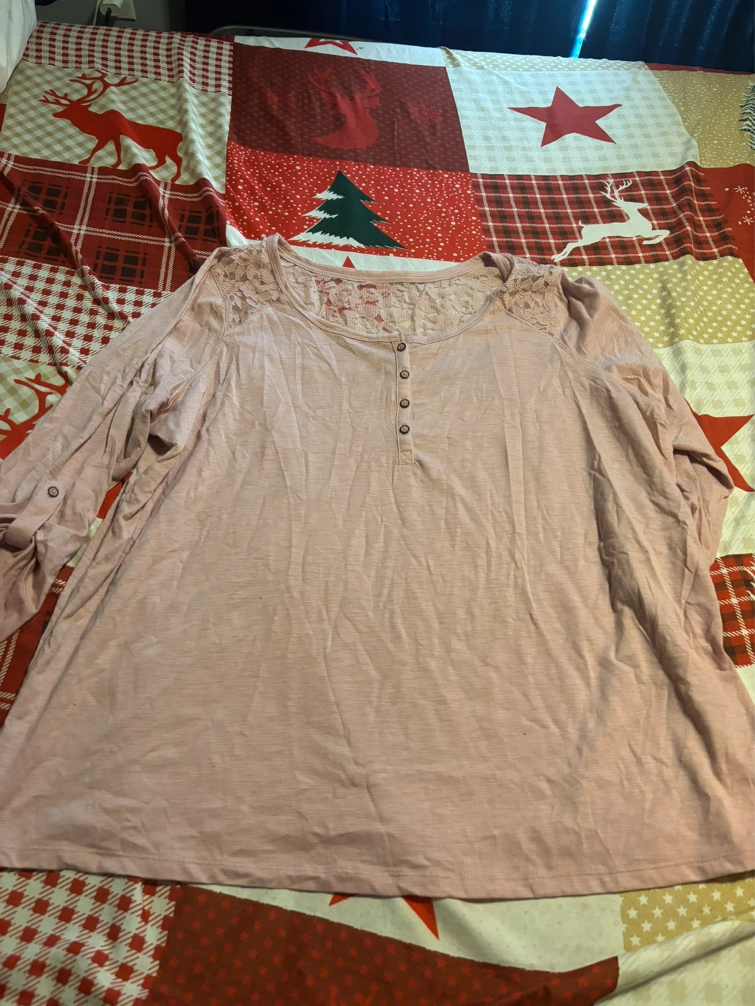 Addition Elle Pink Lace Detail Henley Shirt 3X