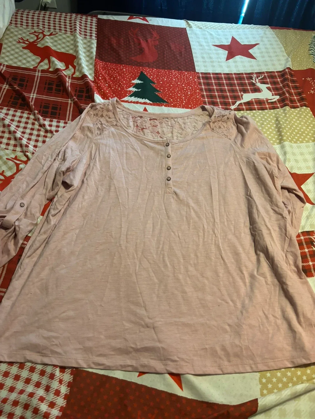 Addition Elle Pink Lace Detail Henley Shirt 3X
