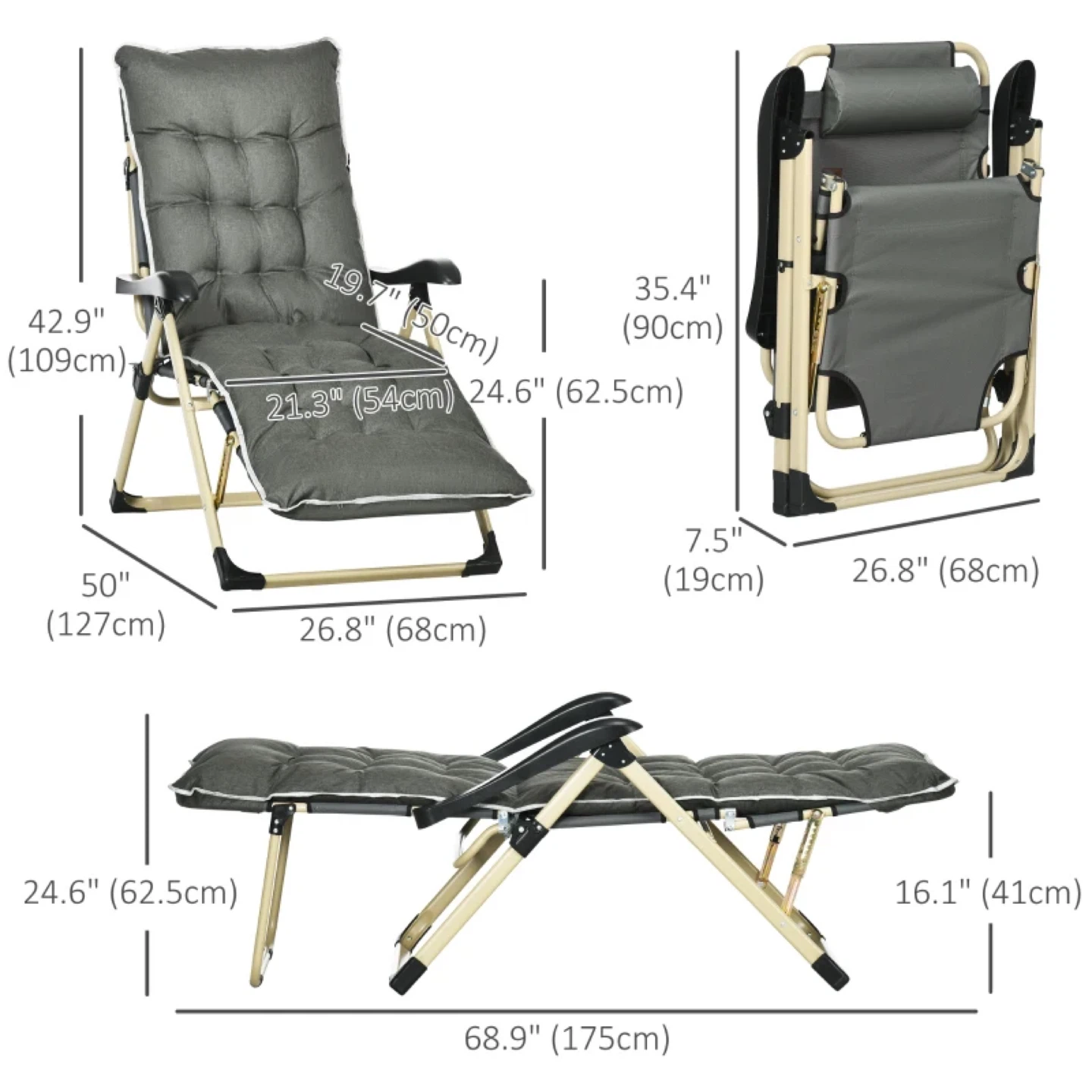 Outsunny Folding Reclining Lounge Chair w/ Cushion