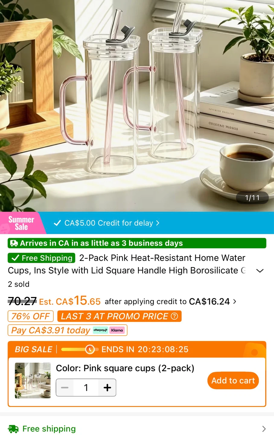 Kaplan Pink Glass Water Cups with Lids and Straws - 400ml - photo 2