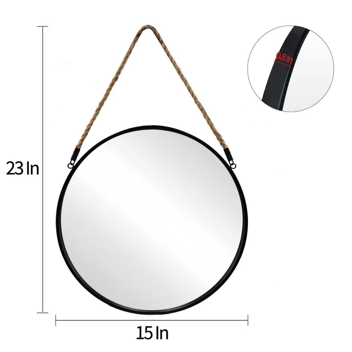 POZINO Round Mirror, 15" Rope Hanging Mirror - photo 2