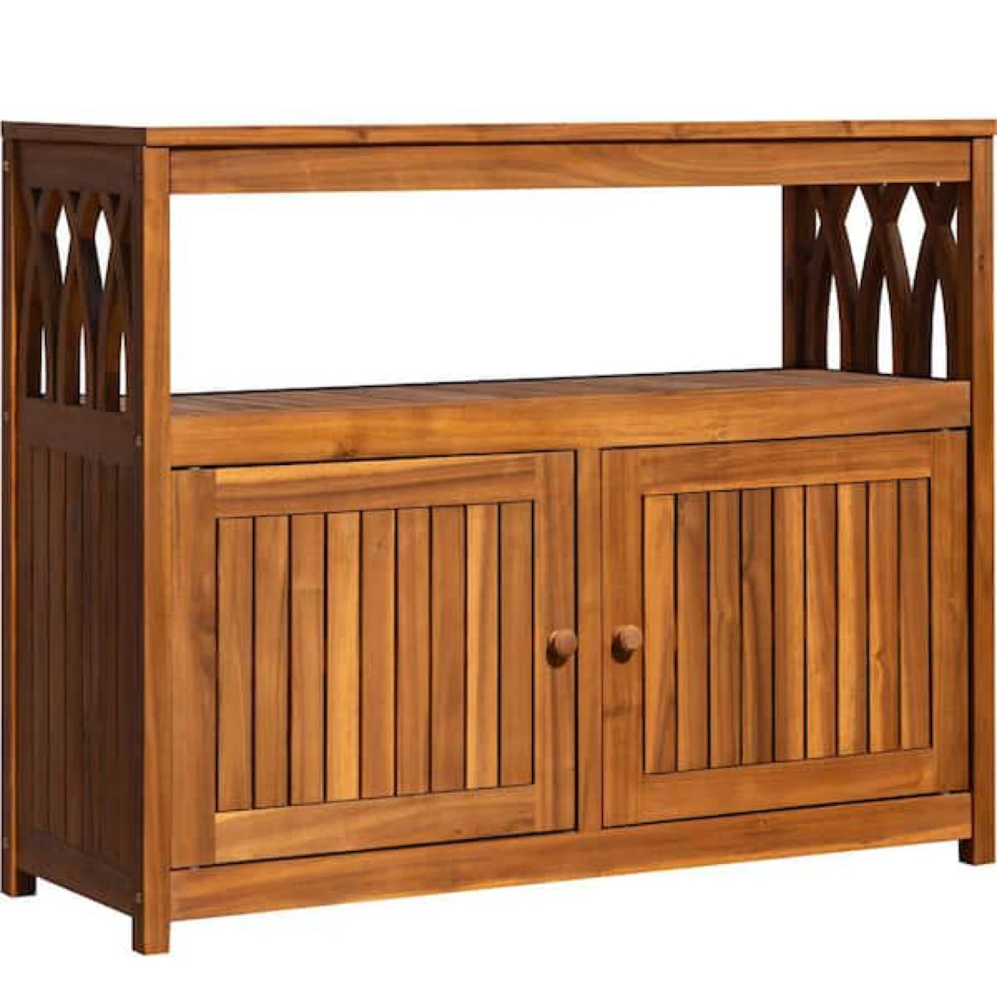 Natural Brown Acacia Wood Outdoor Storage Cabinet