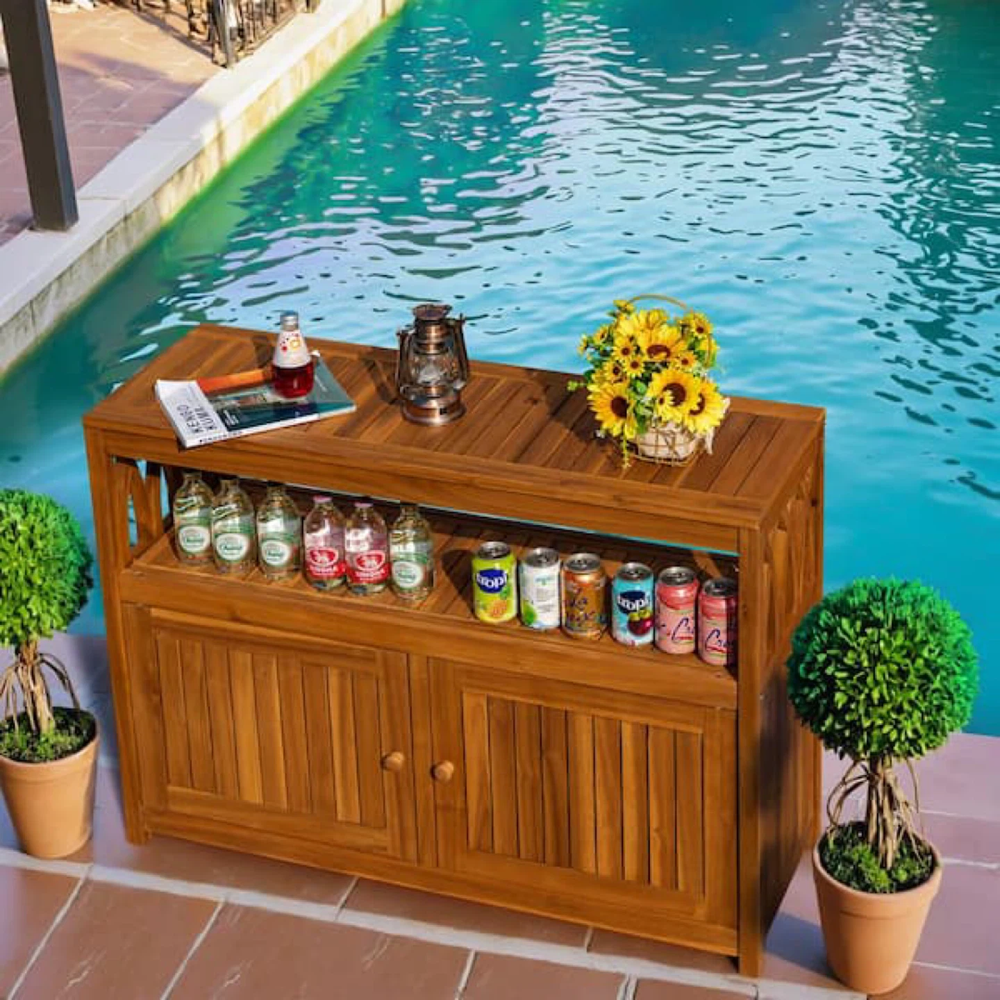 Natural Brown Acacia Wood Outdoor Storage Cabinet - photo 3