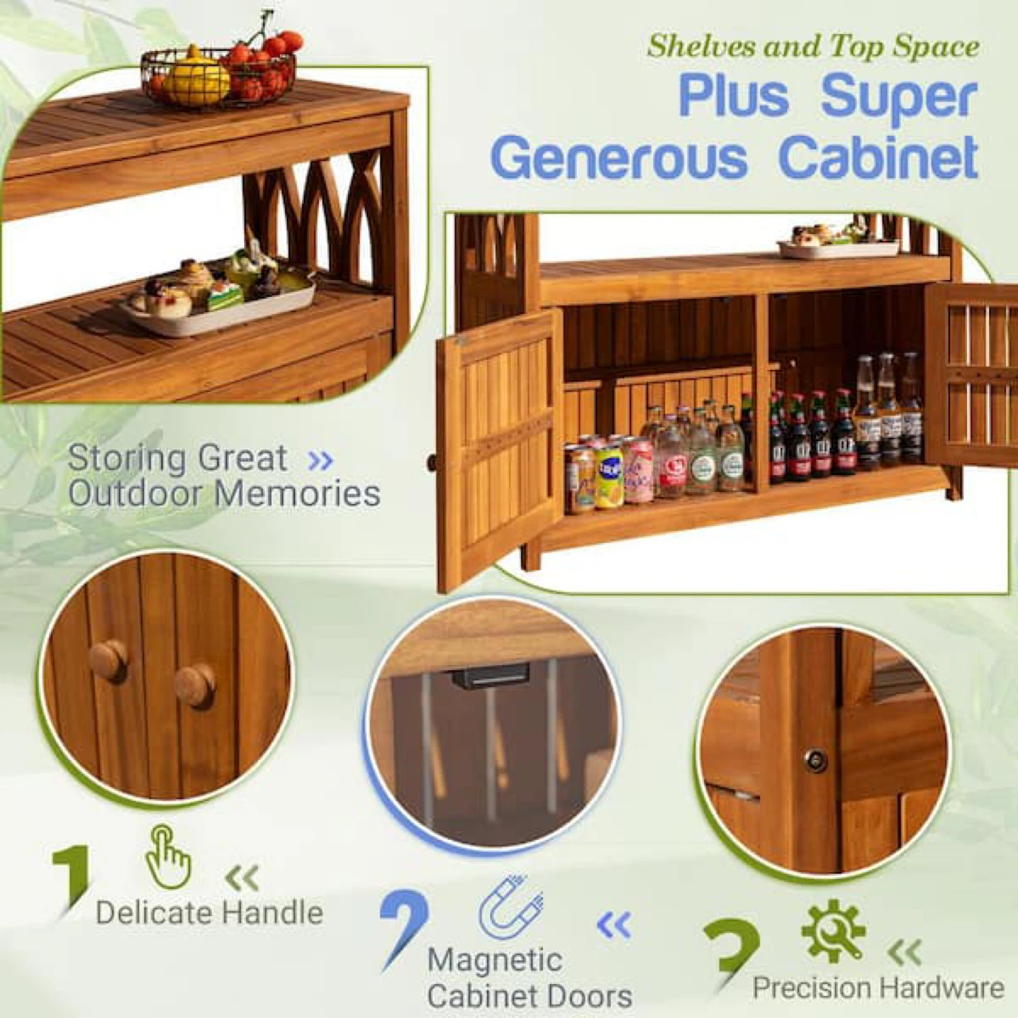 Natural Brown Acacia Wood Outdoor Storage Cabinet - photo 2