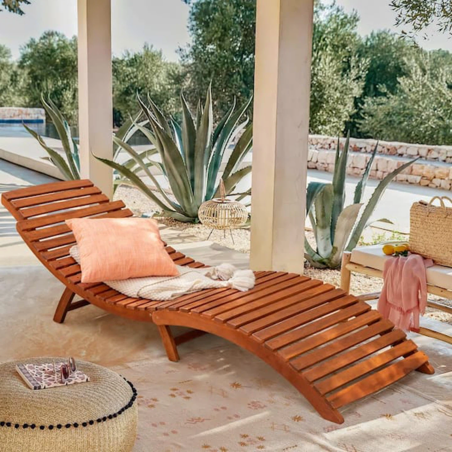 Chillrest Foldable Acacia Wood Outdoor Chaise Lounge - photo 2
