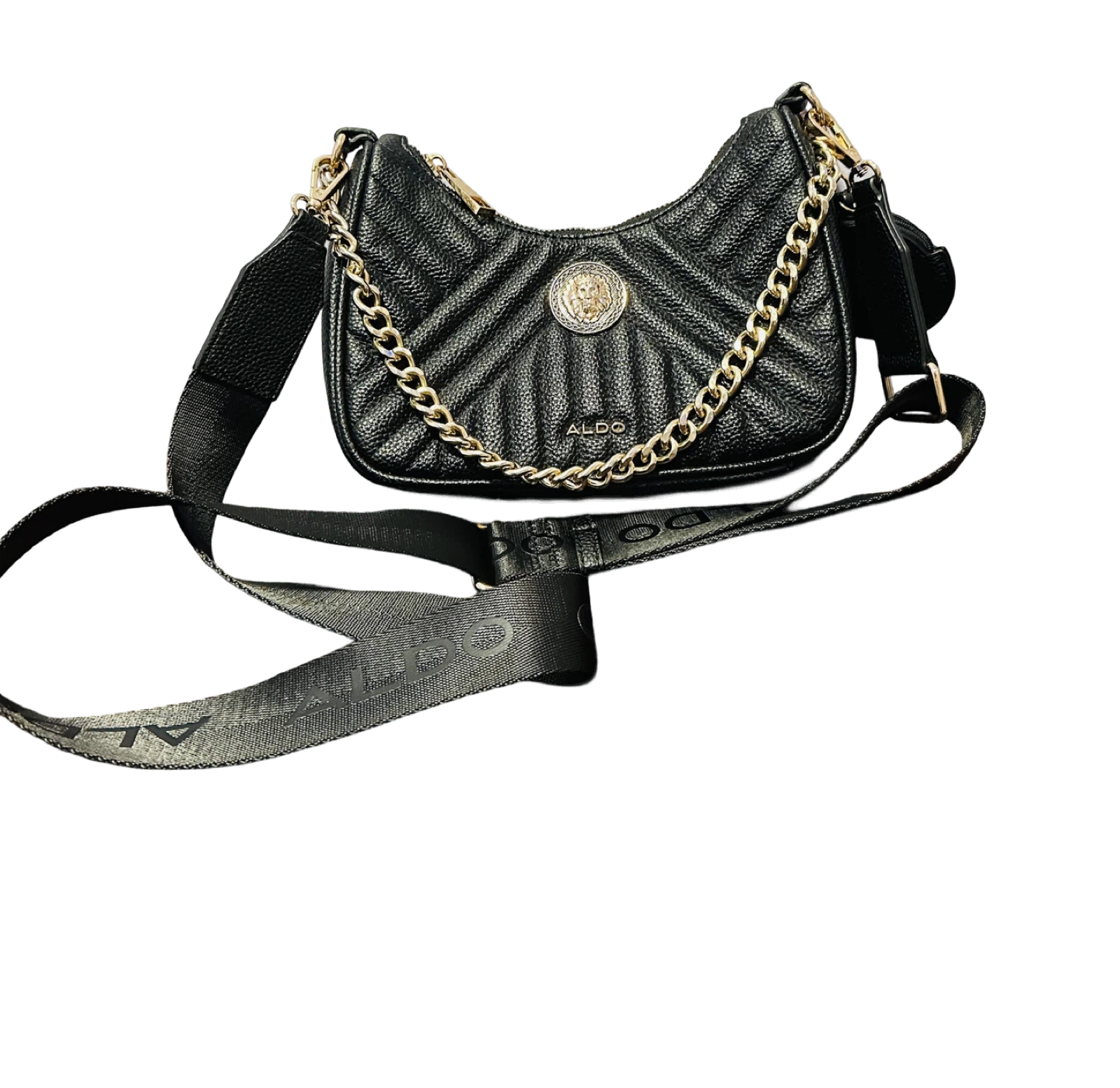 ALDO Black Quilted Shoulder Bag with Coin Pouch