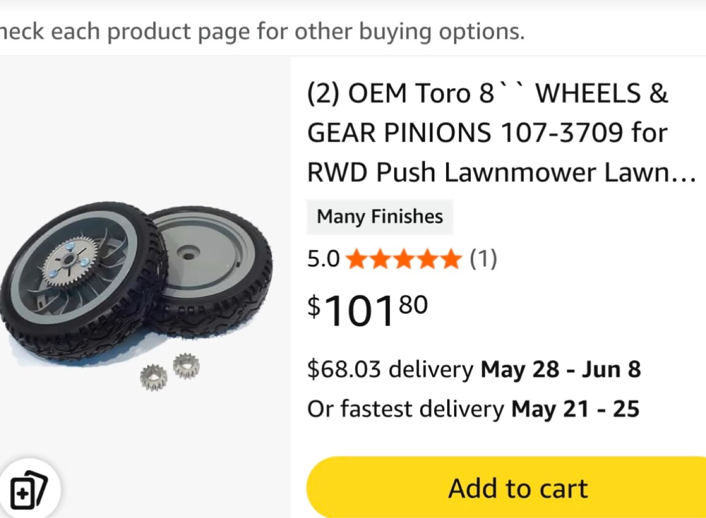 Toro 8" Wheels & Gear Pinions (2)