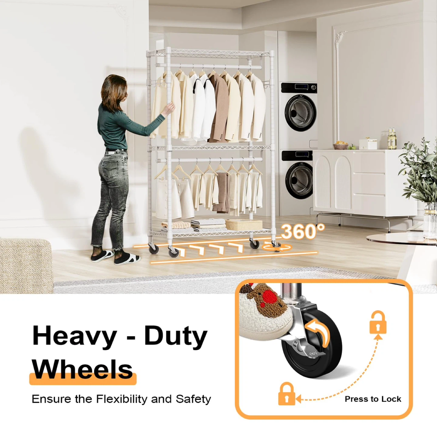 M MZG Heavy Duty Rolling Garment Rack 3 Tiers - photo 4
