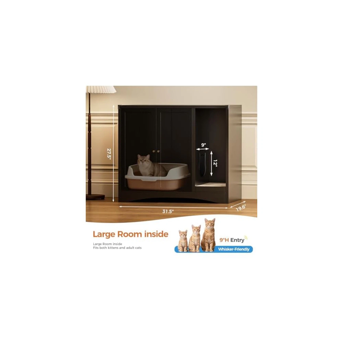 AUN Cat Litter Box Enclosure Hidden Cabinet-White - photo 3