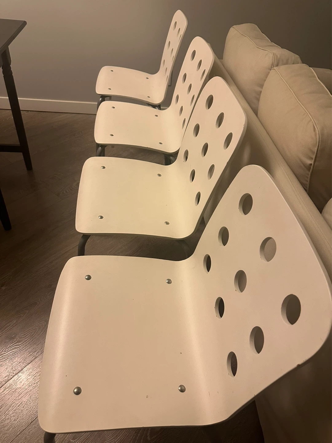 Set of 4 White Dining Chairs with Cushions