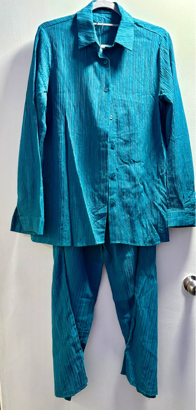 Teal Textured Shirt and Pants Set