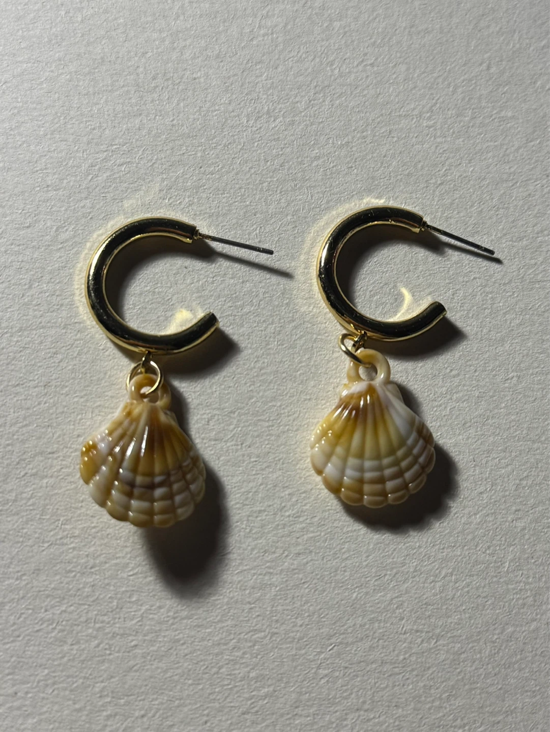 Gold Hoop Earrings with Shell Charms