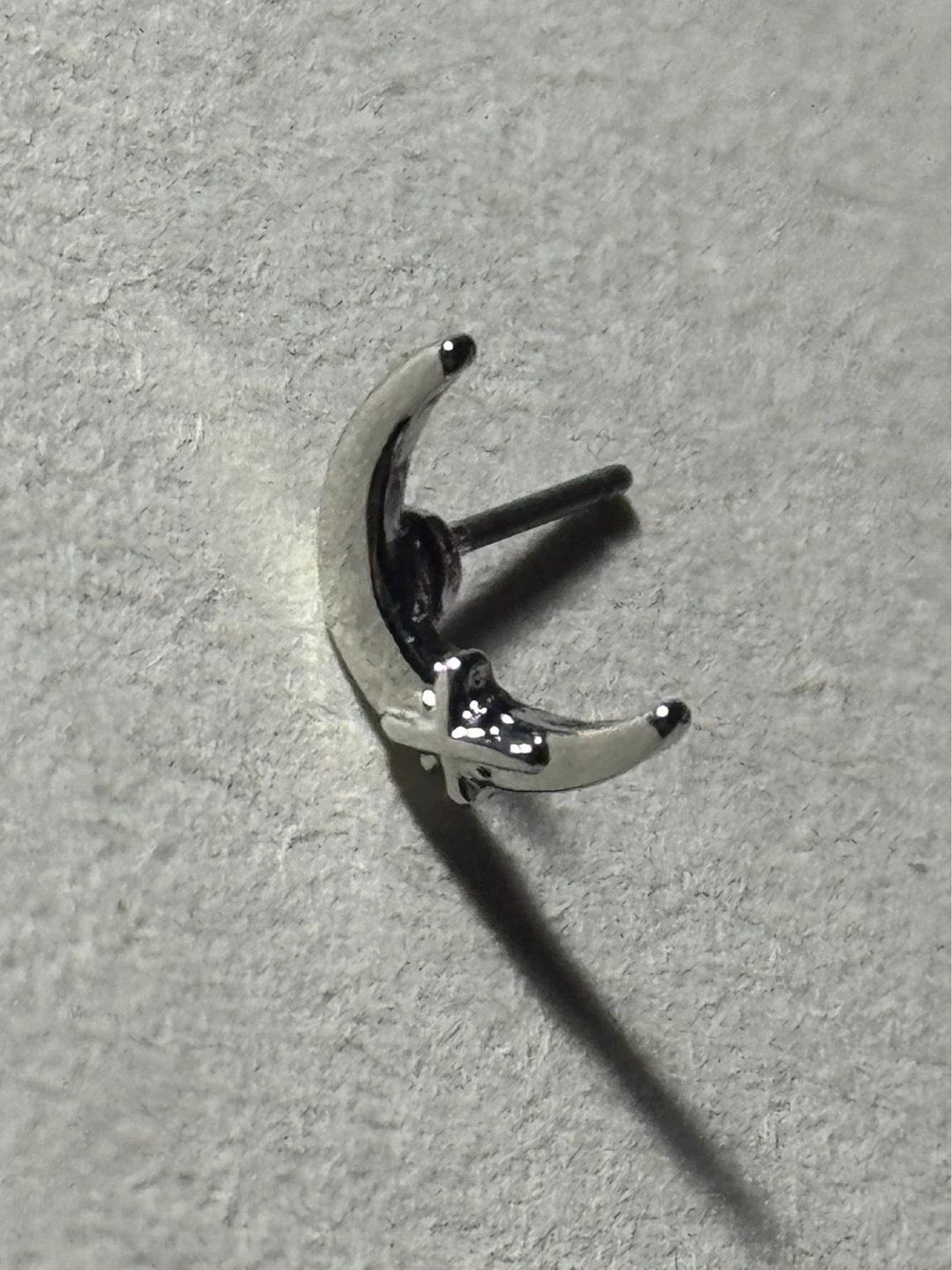 ⭐️ Silver Crescent Moon Studs with Crosses - photo 2