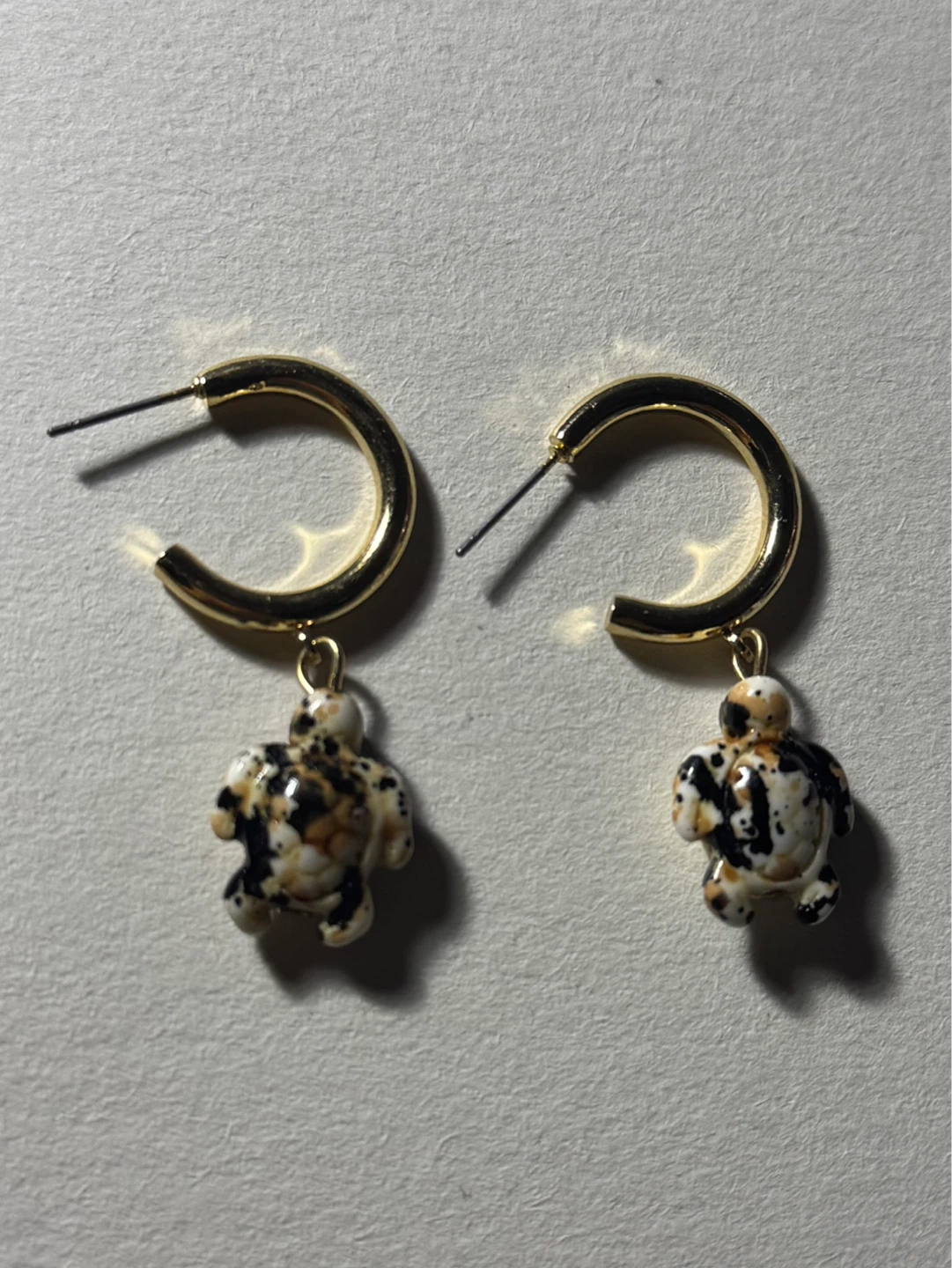 Gold Hoop Earrings with Turtle Charms - photo 2