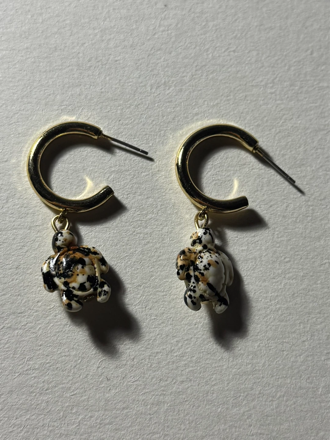Gold Hoop Earrings with Turtle Charms