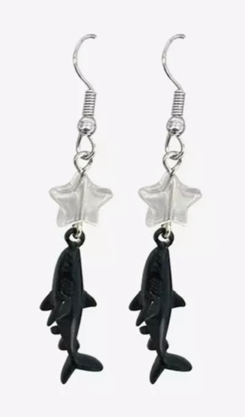 Black Shark and Clear Star Charmed Dangle Earrings