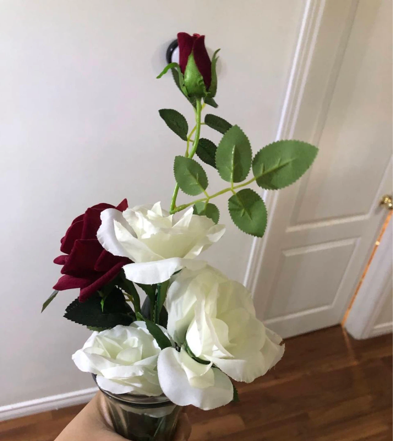 Artificial Rose Arrangement in Glass Vase