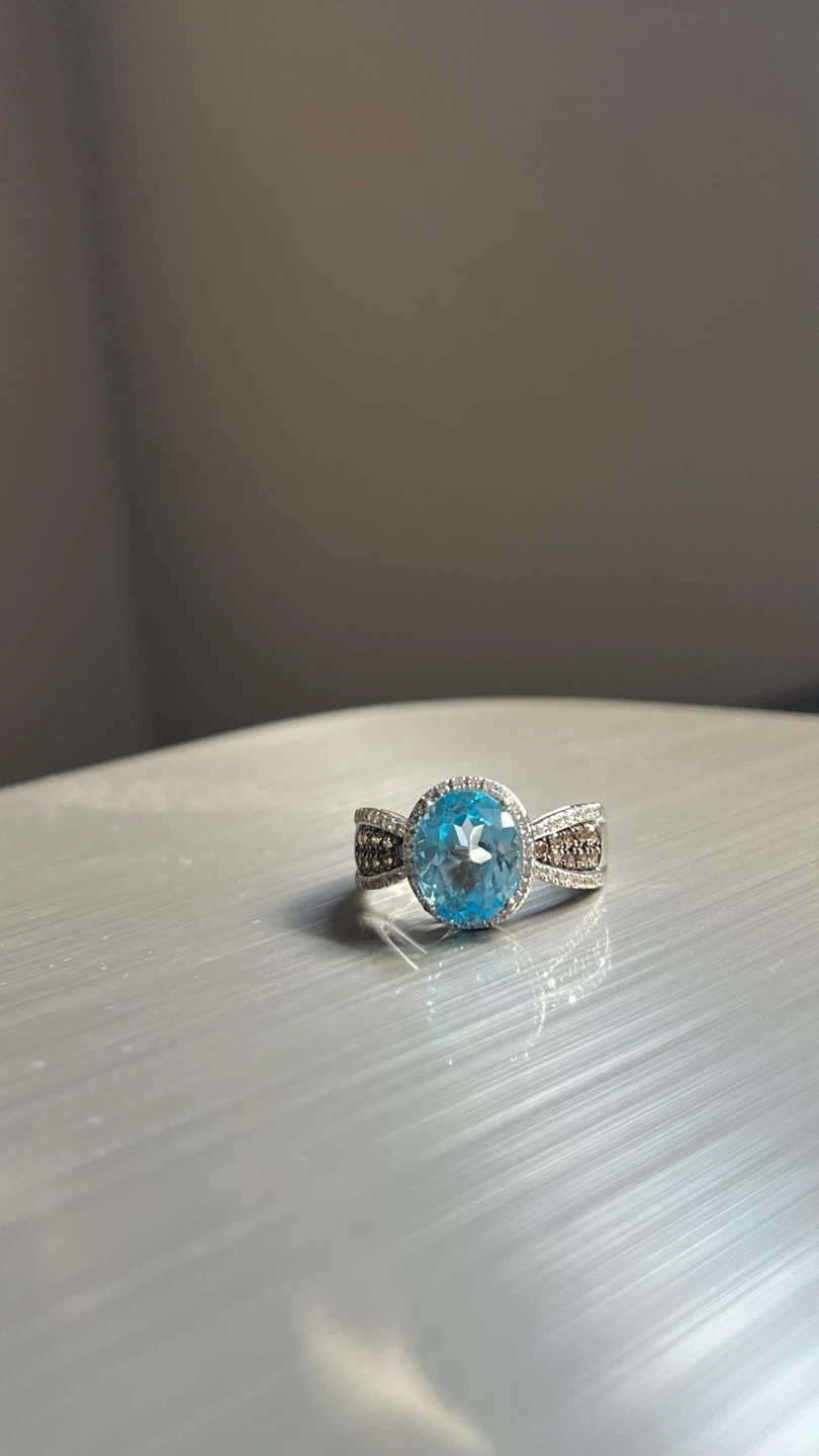 Luxury 14K White Gold Blue Topaz & Diamond Matching Set ✨ - photo 2