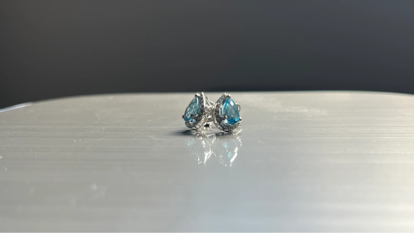 Luxury 14K White Gold Blue Topaz & Diamond Matching Set ✨ - photo 5