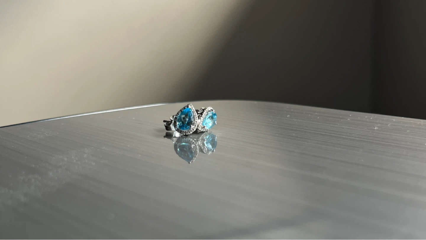 Luxury 14K White Gold Blue Topaz & Diamond Matching Set ✨ - photo 4