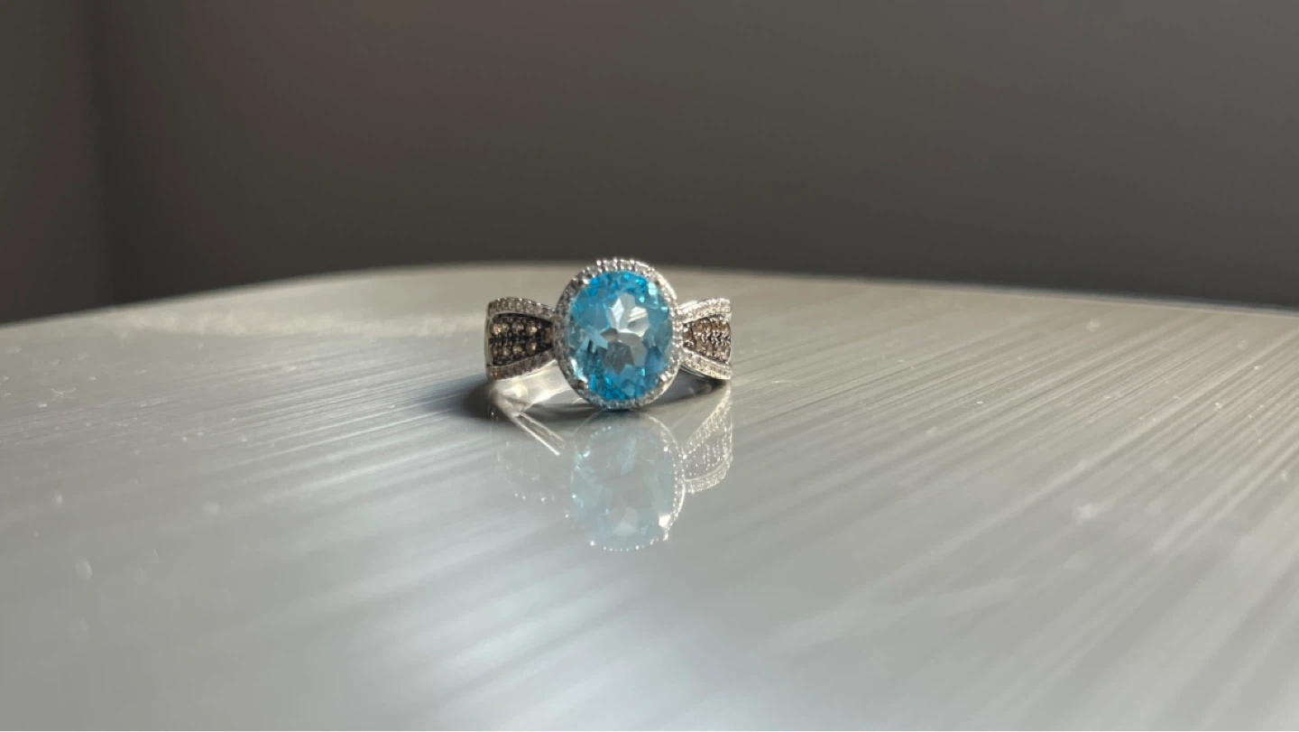 Luxury 14K White Gold Blue Topaz & Diamond Matching Set ✨