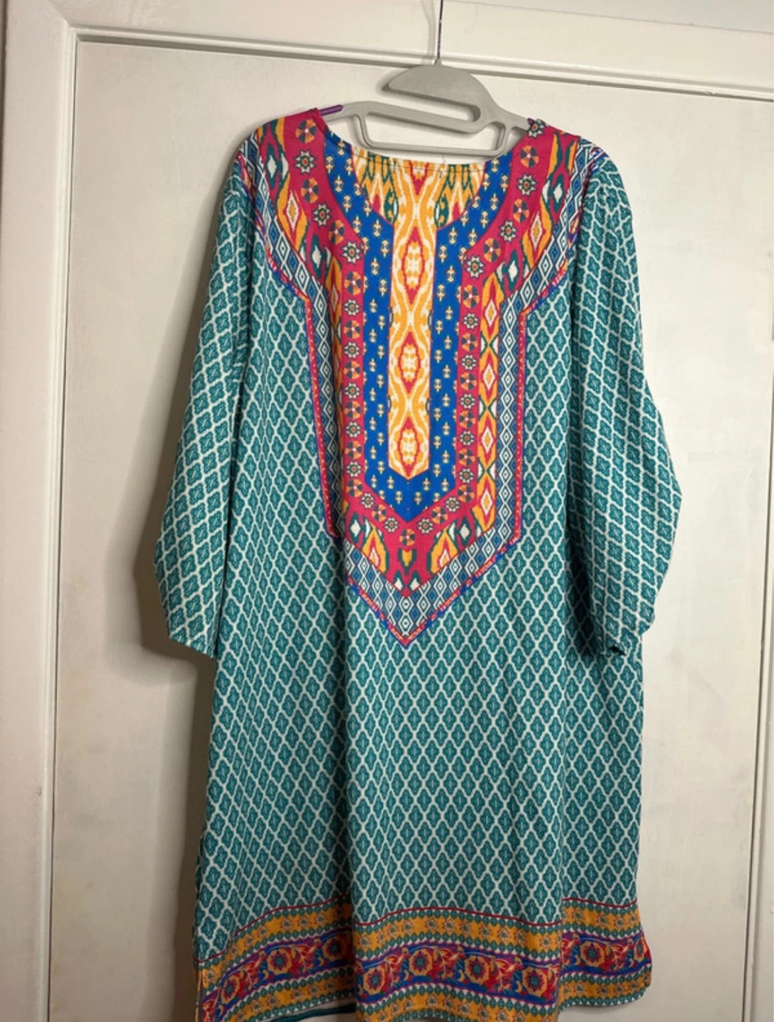 Turquoise Boho Print Tunic Dress with Tassels - photo 2