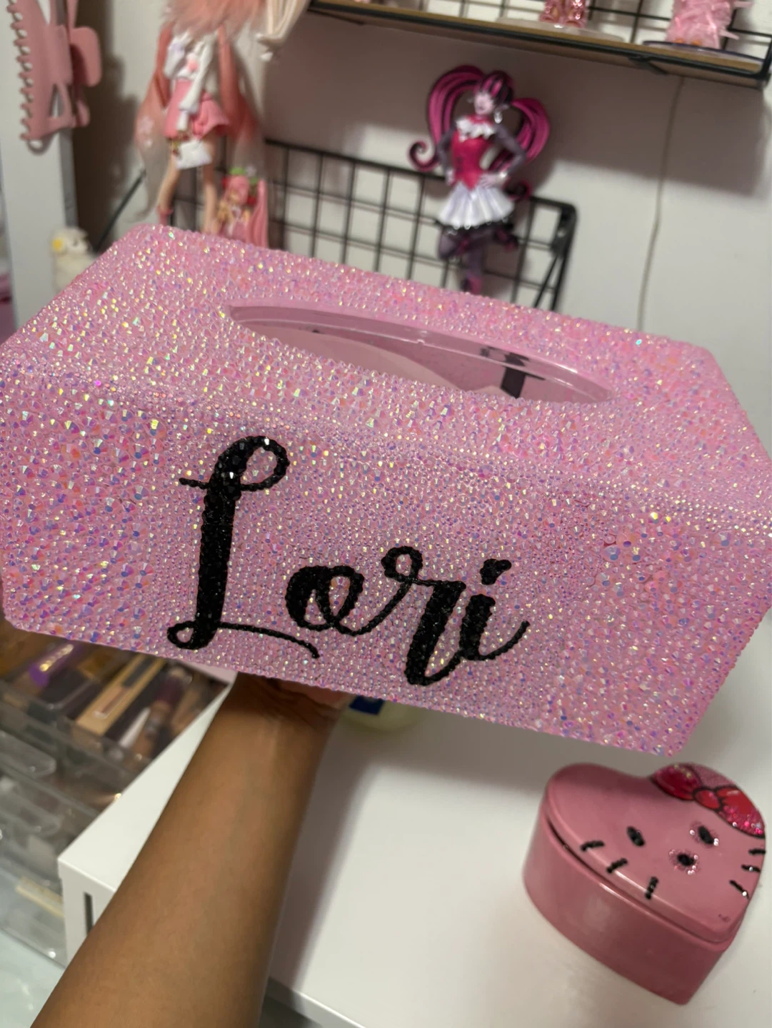 Sparkly Pink Rhinestone Tissue Box Cover - Choose Name - photo 2