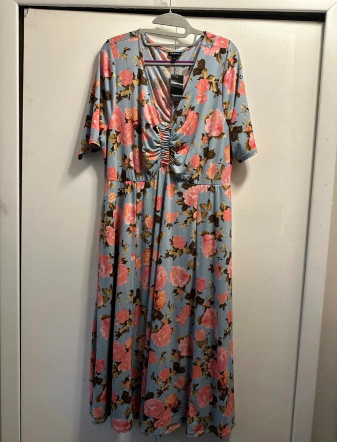 Torrid Floral Print Ruched Midi Dress Size 1