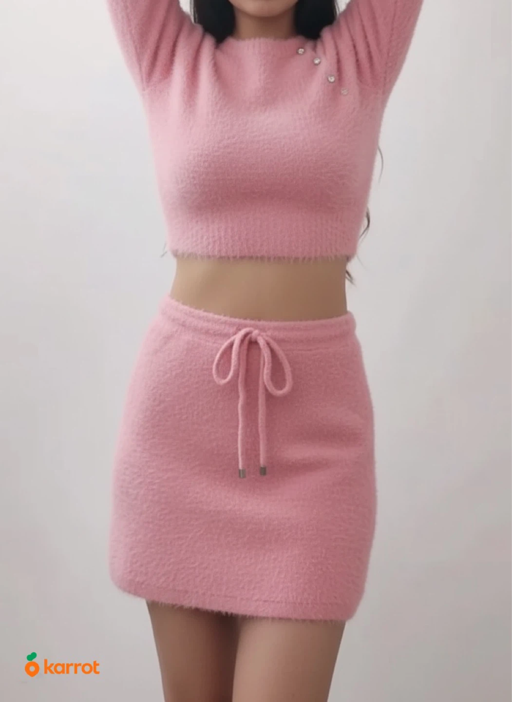 Pink Fuzzy Knit Crop Top and Skirt Set - photo 5