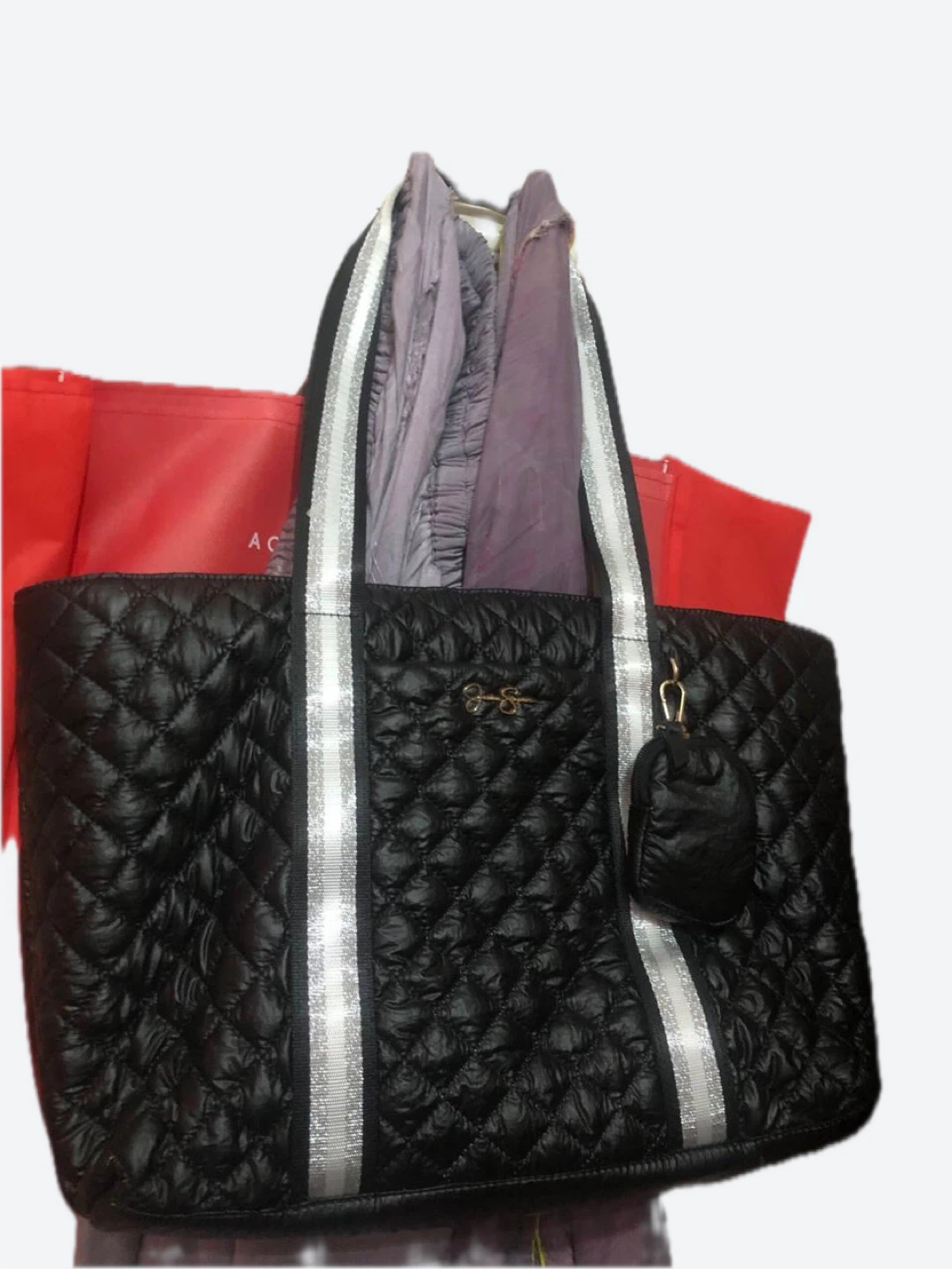 Jessica Simpson Black Quilted Tote Bag with Pouch