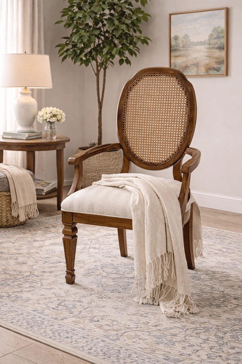 VTG Cane Back Armchair with Upholstered Seat - photo 2