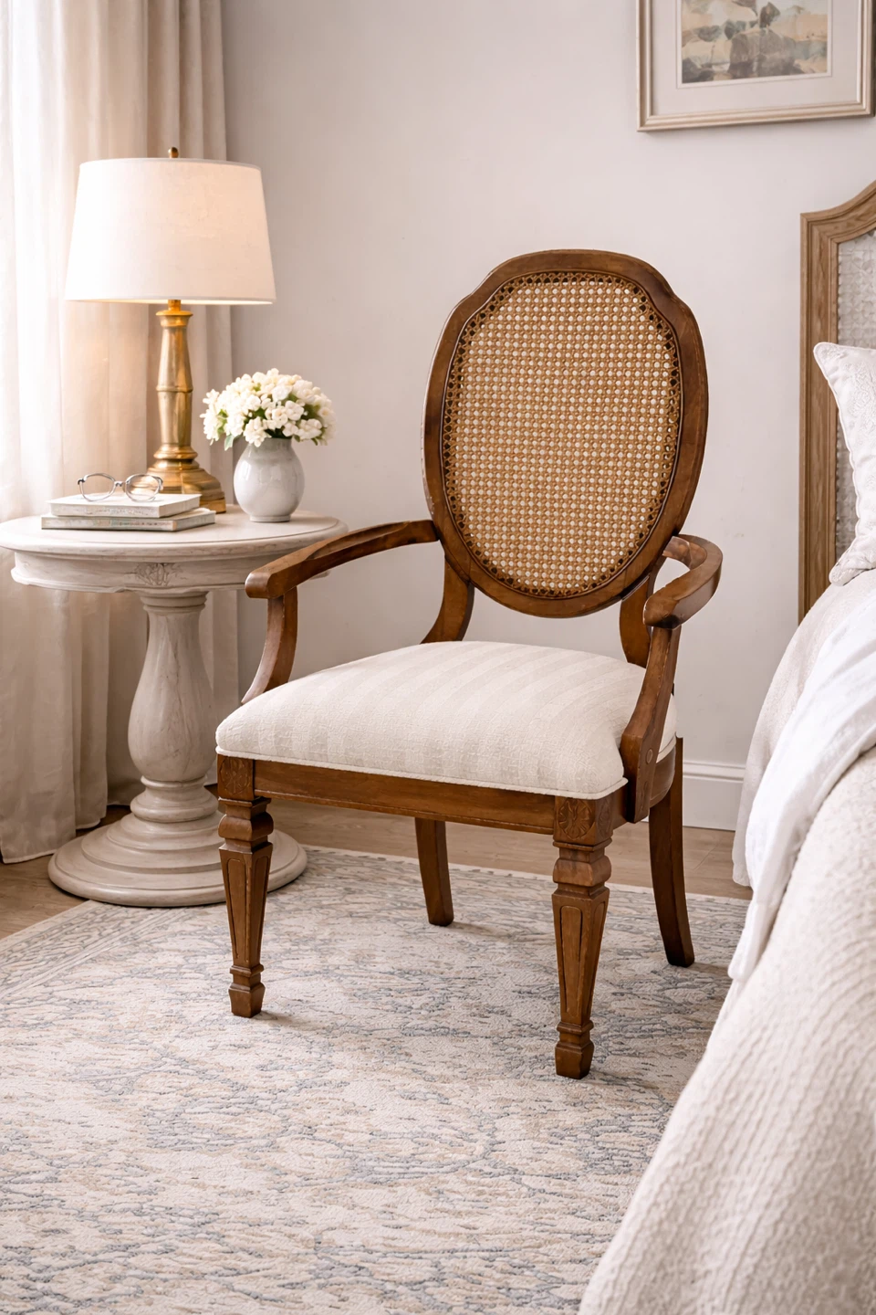 VTG Cane Back Armchair with Upholstered Seat