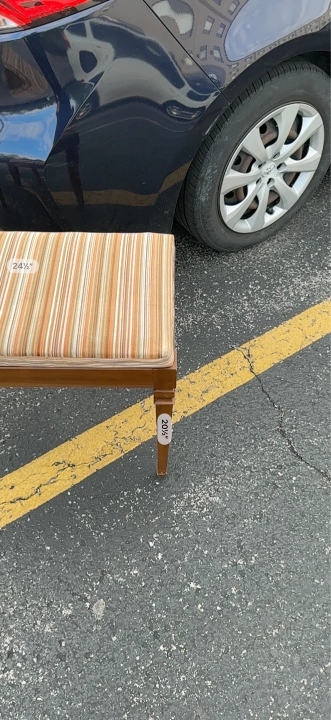 Vintage Striped Upholstered Vanity Storage Bench - photo 5