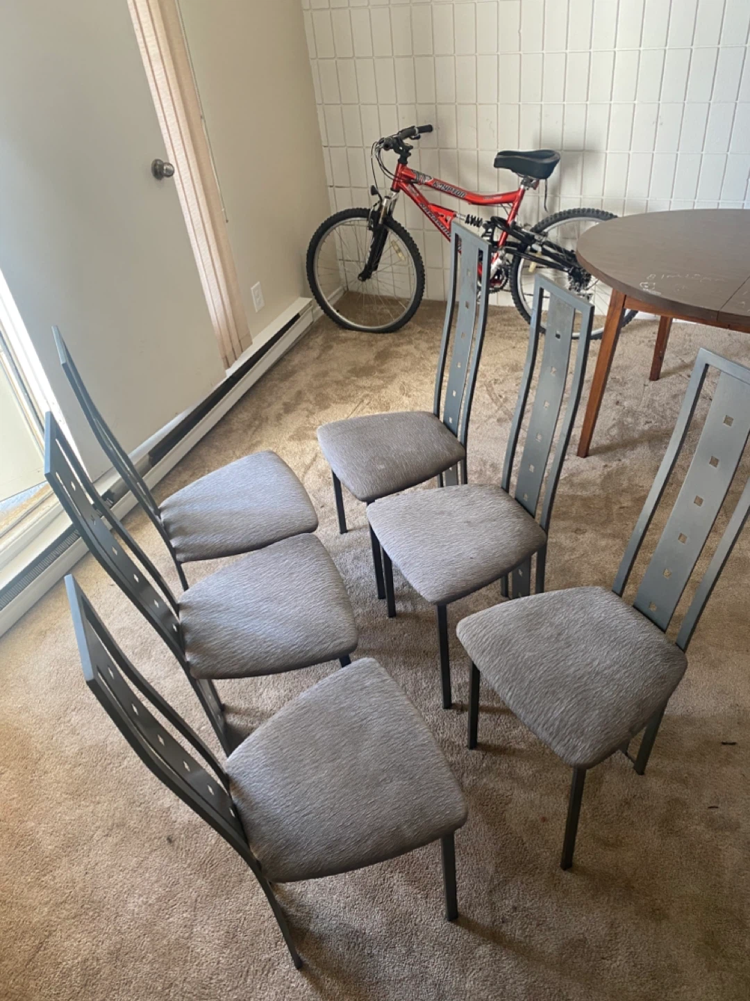Set of 6 Dining Chairs - Grey Upholstered Metal Frame