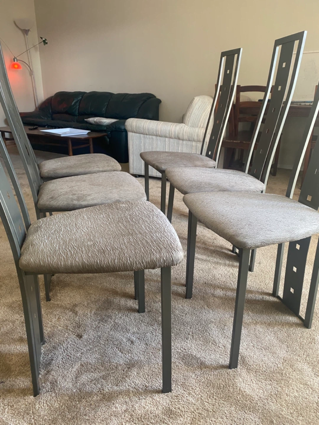 Set of 6 Dining Chairs - Grey Upholstered Metal Frame - photo 2