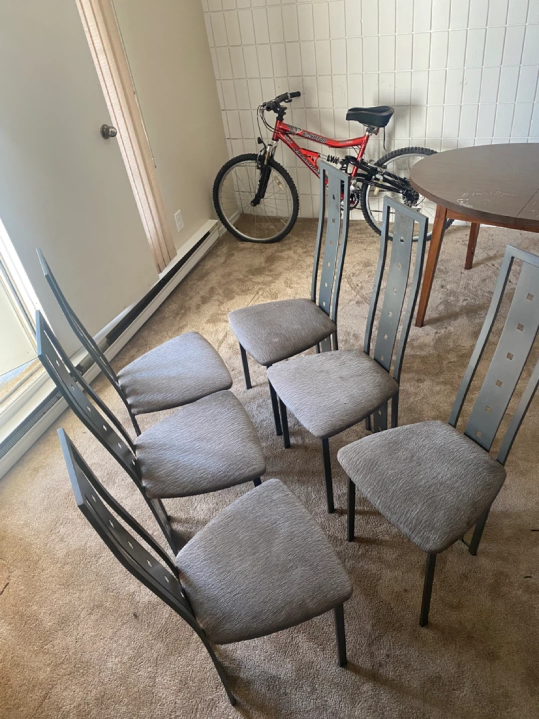 Set of 6 Dining Chairs - Grey Upholstered Metal Frame - photo 4