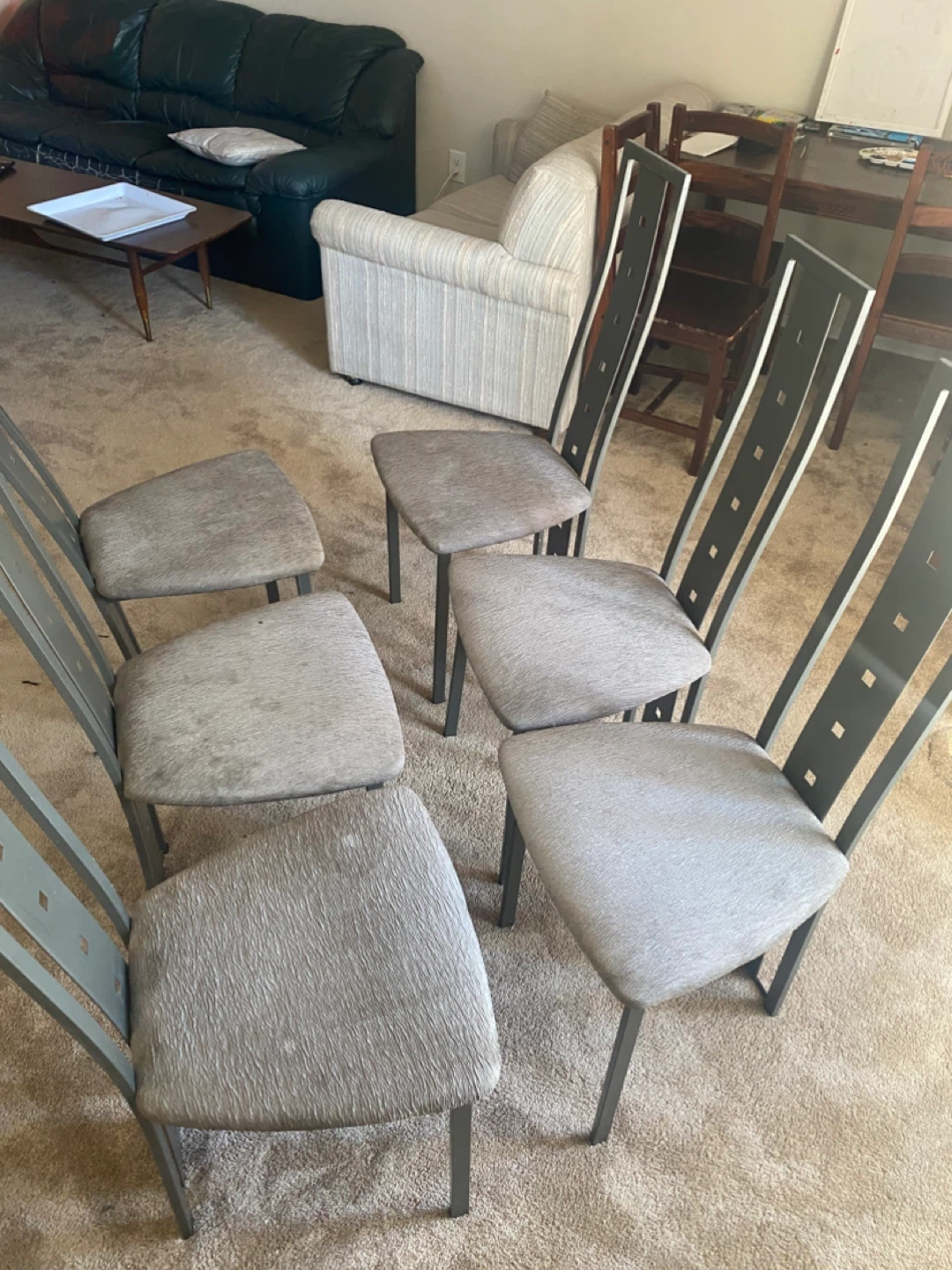 Set of 6 Dining Chairs - Grey Upholstered Metal Frame - photo 3