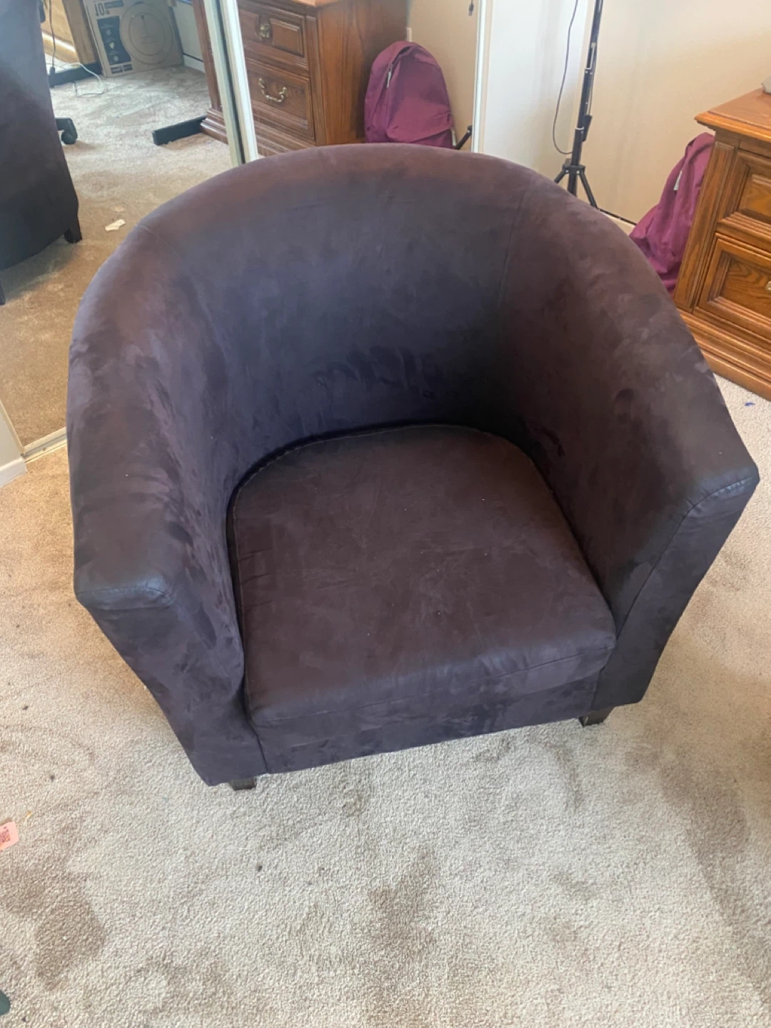 Brown Suede Barrel Chair