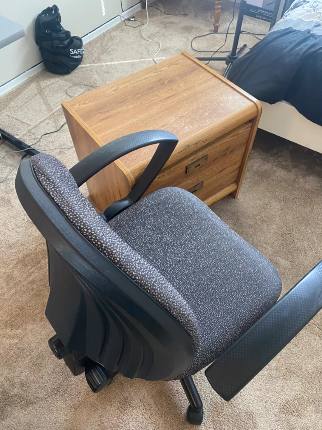 Office Chair with Wooden Nightstand