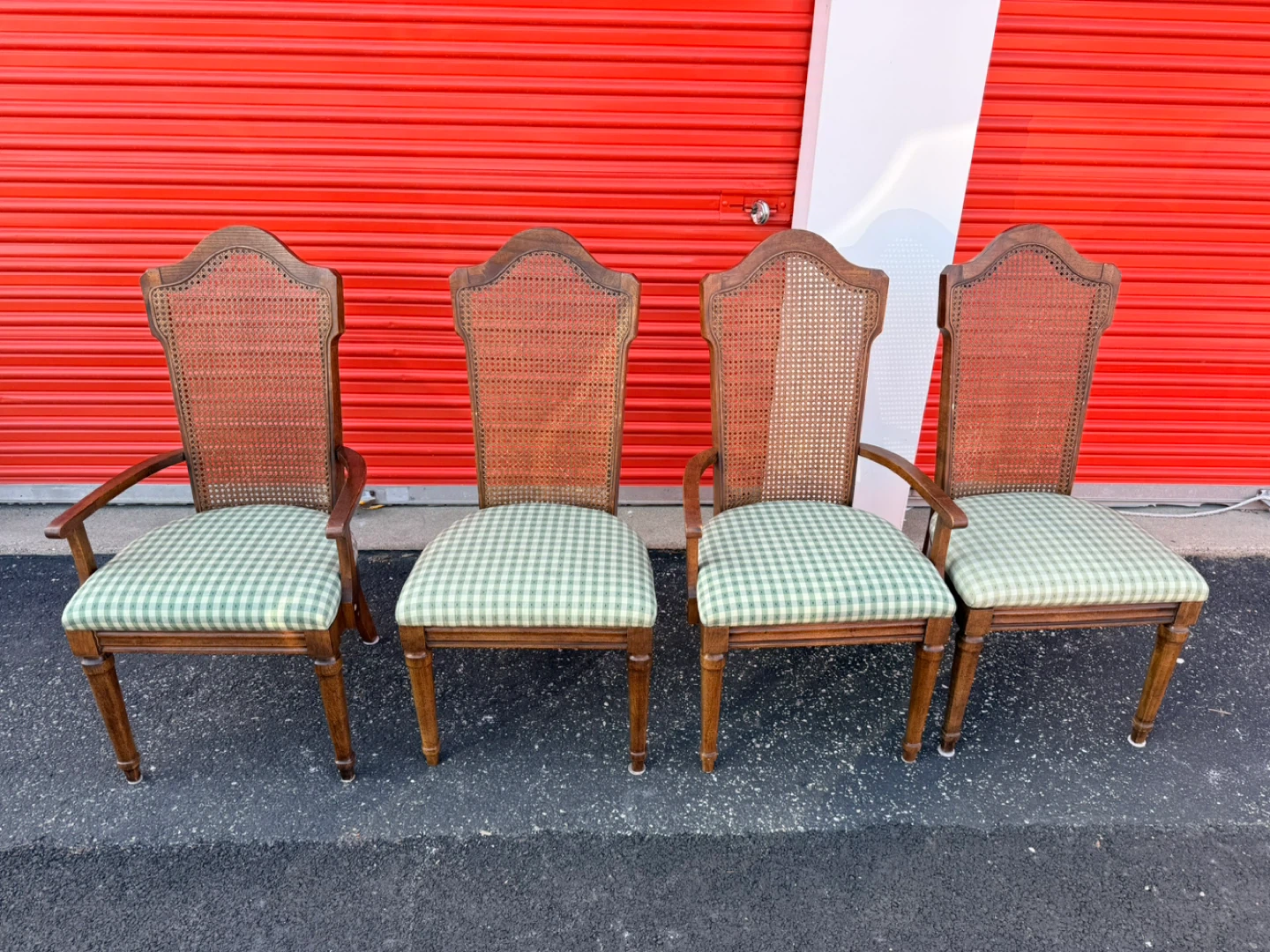 Set of 4 Vintage Cane Back Dining Chairs w/Gingham Upholstery - photo 3