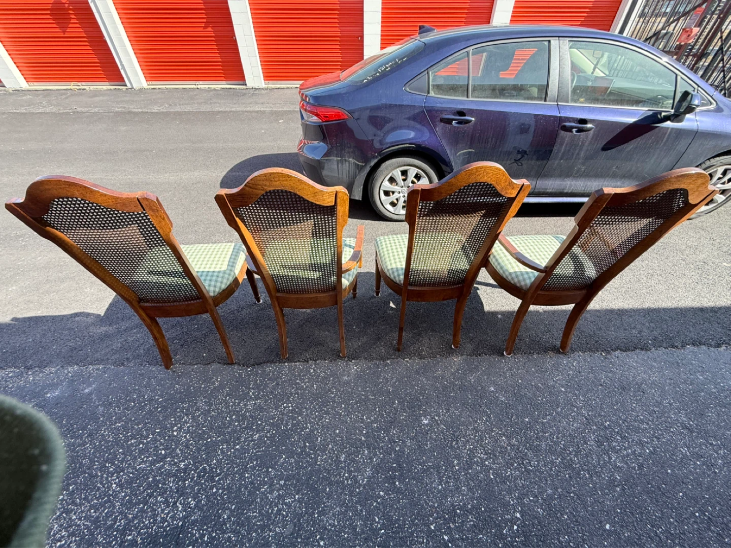 Set of 4 Vintage Cane Back Dining Chairs w/Gingham Upholstery - photo 4