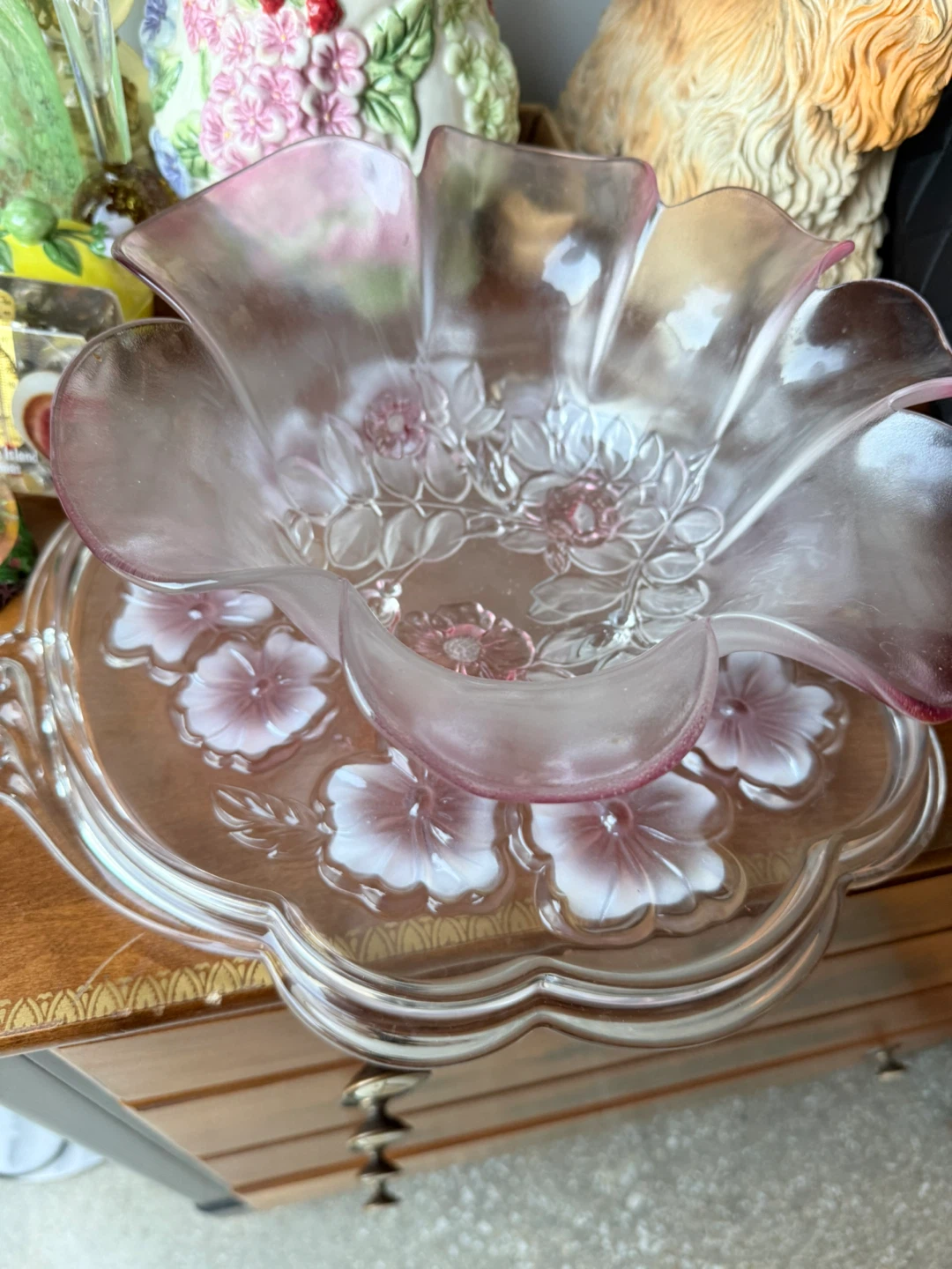 VTG will 1970 Mikasa Pink Rosella Serving Bowl & Tray Set - photo 3