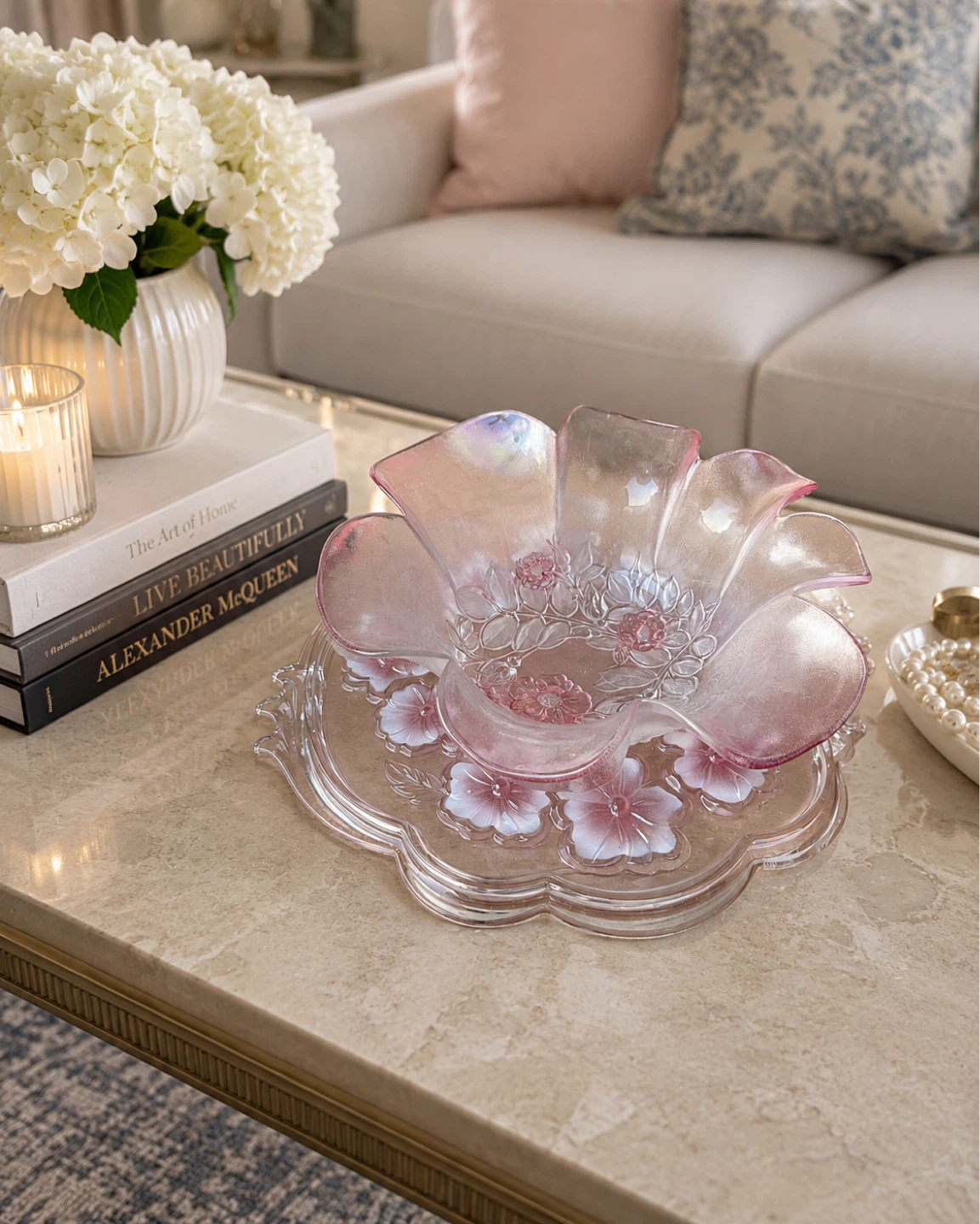 VTG will 1970 Mikasa Pink Rosella Serving Bowl & Tray Set